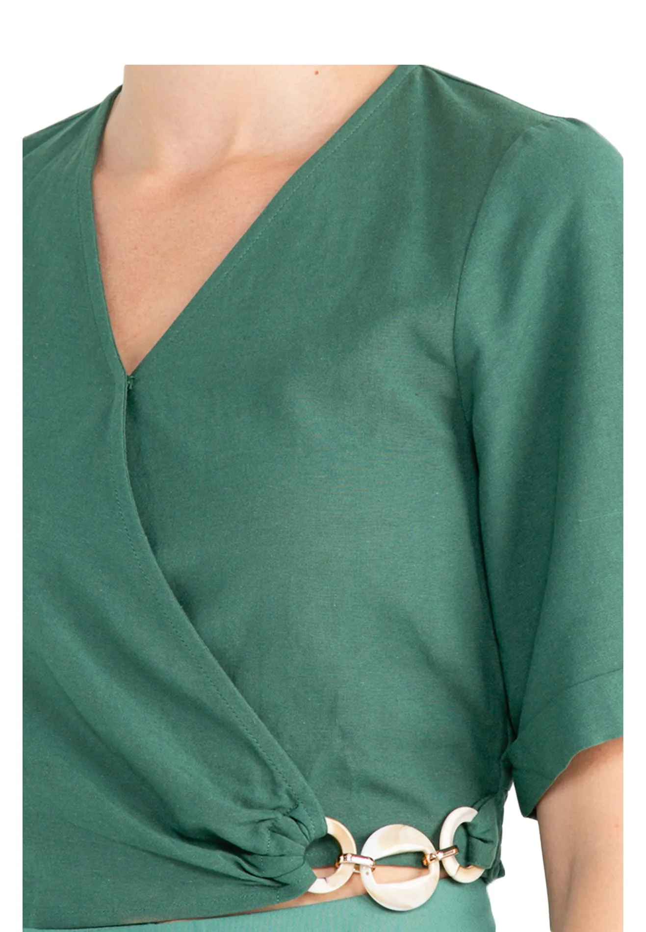 ELLE Apparel V-Neck Linen Wrap Top