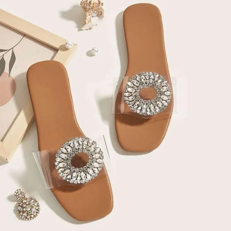 Embellished Flat Vinyl Sandals For Woman-1021