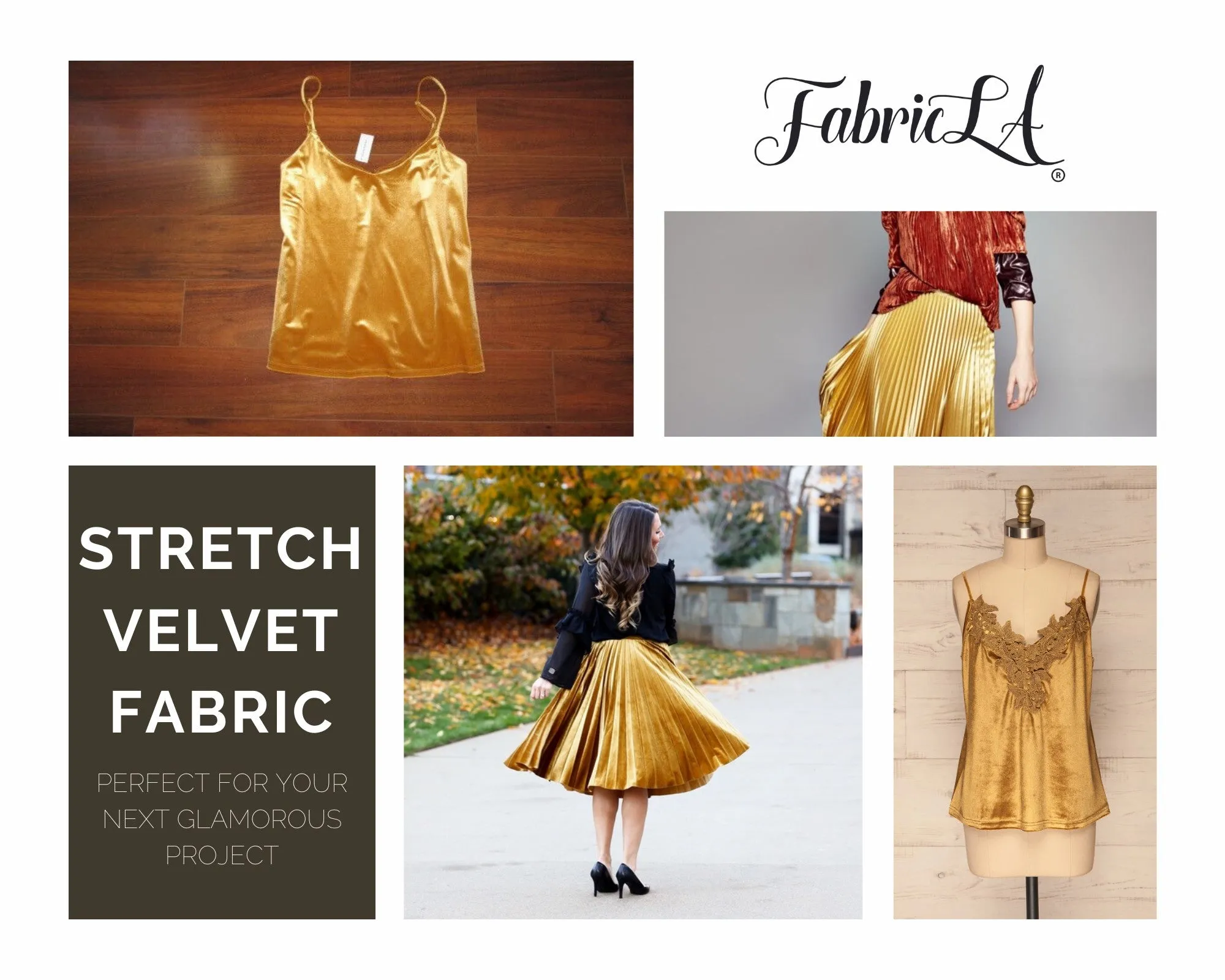 FabricLA | Stretch Velvet Fabric | 90% Polyester 10% Spandex | Gold