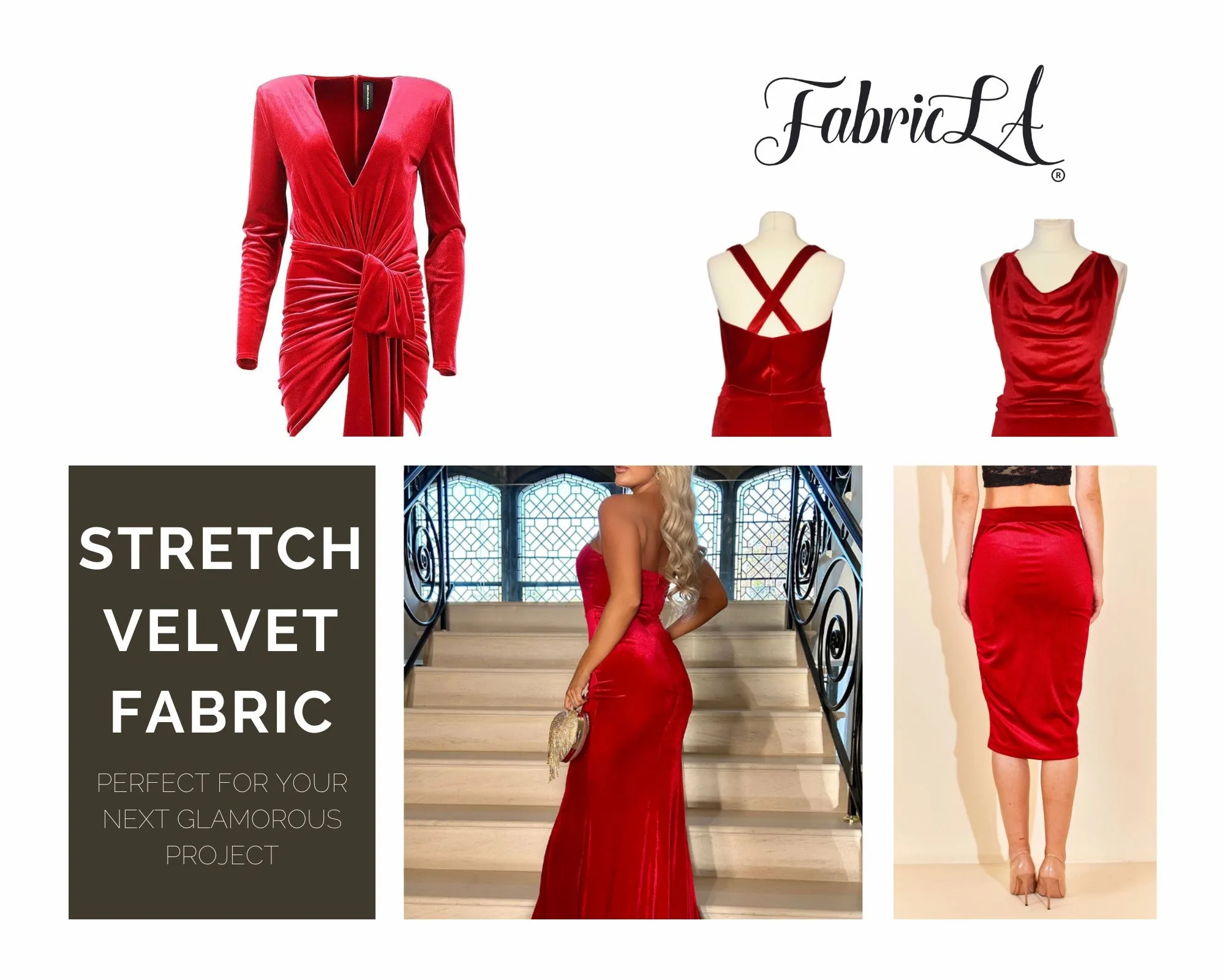 FabricLA | Stretch Velvet Fabric | 90% Polyester 10% Spandex | Red