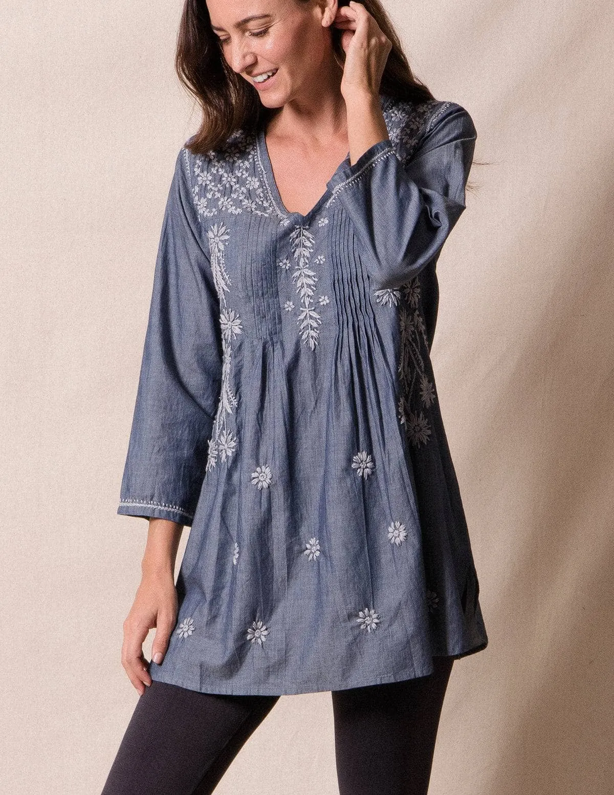 Fair Trade Kamala Tunic - Slate Blue - As-Is-Clearance