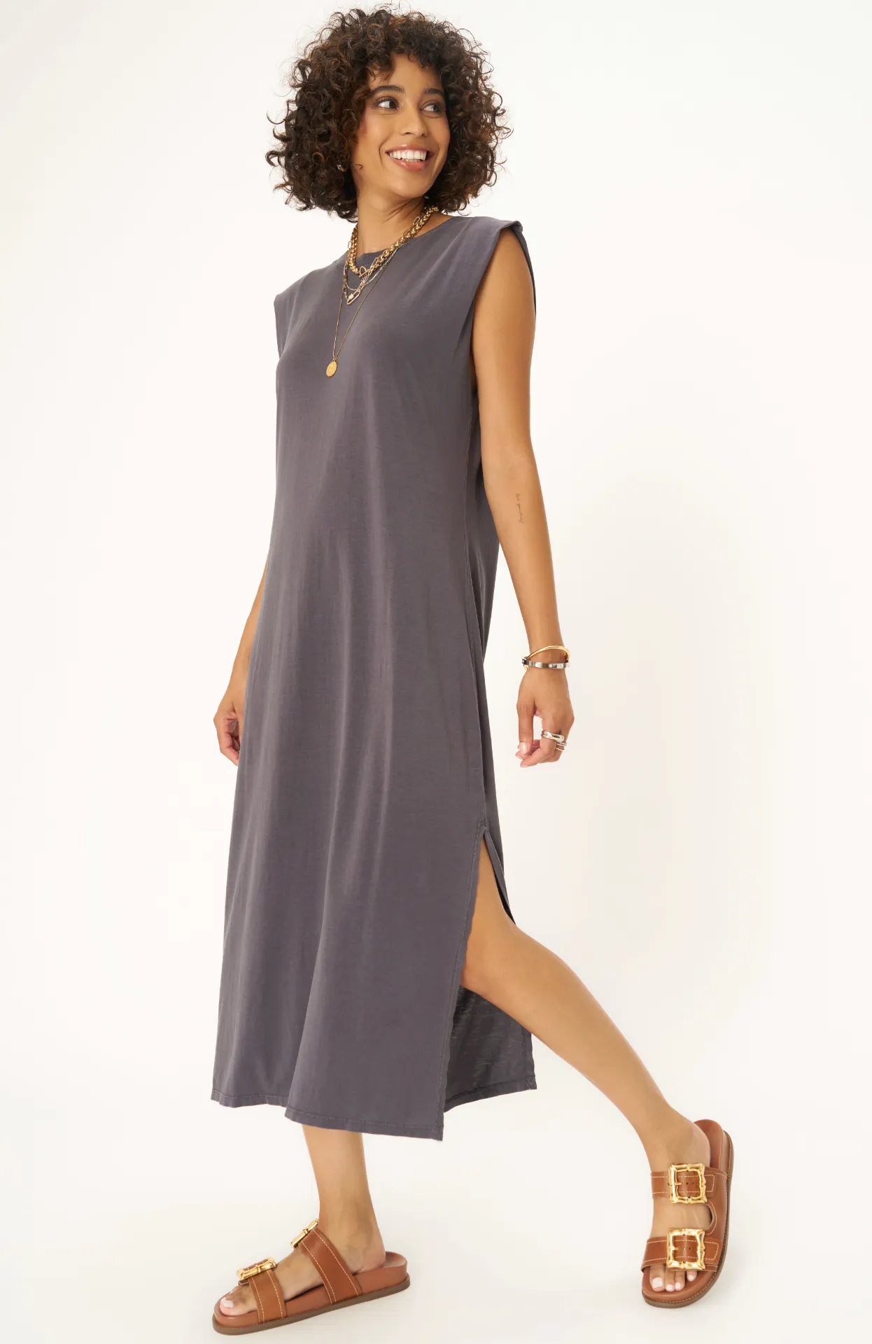 Felix Washed Back V Maxi Dress in Charcoal