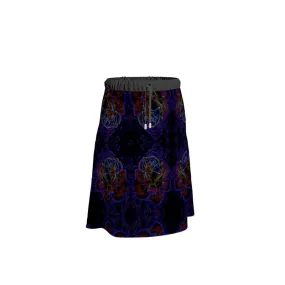 Floral Embosses: Roses 01 Patterned Designer Flared Drawstring Midi Skirt