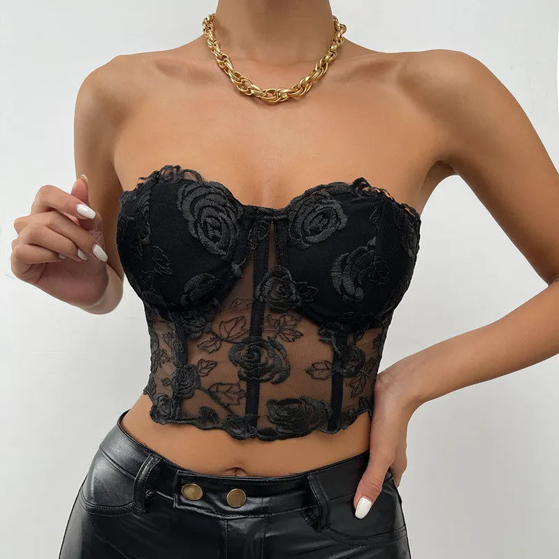 Floral Women Lace Bandeau Tank Top