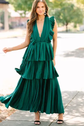 For The Drama Alpine Green Ruffled Midi Dress