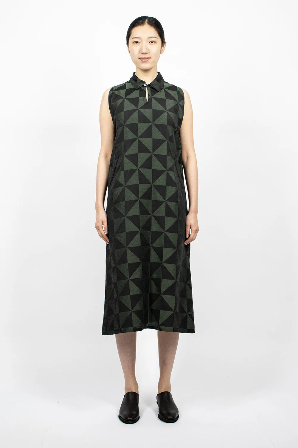 French Sleeve Dress Green/Windmill Jacquard