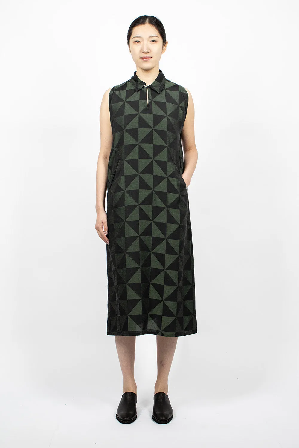 French Sleeve Dress Green/Windmill Jacquard