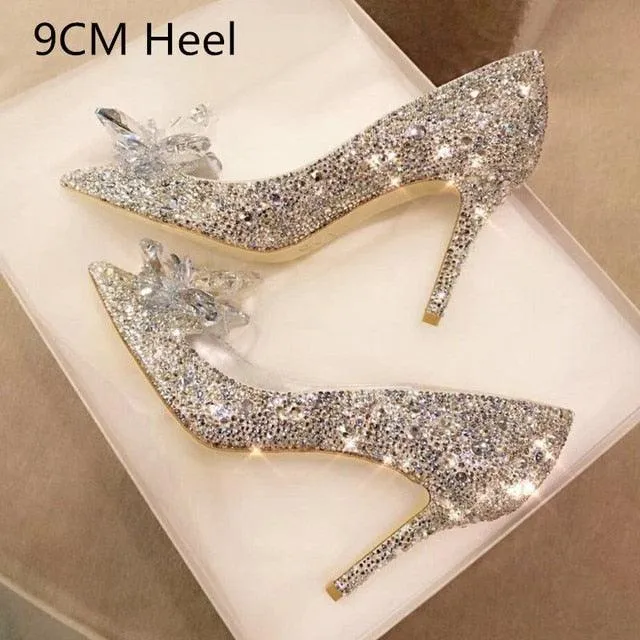 Goldish Crystal Heels Pumps Shoes