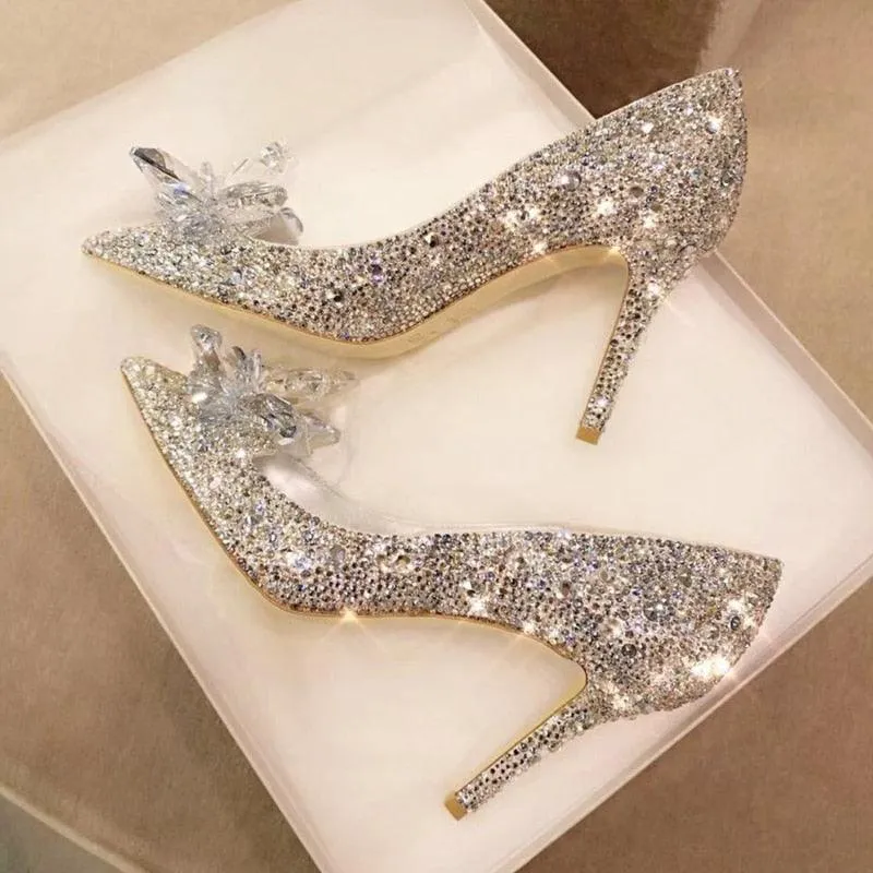 Goldish Crystal Heels Pumps Shoes