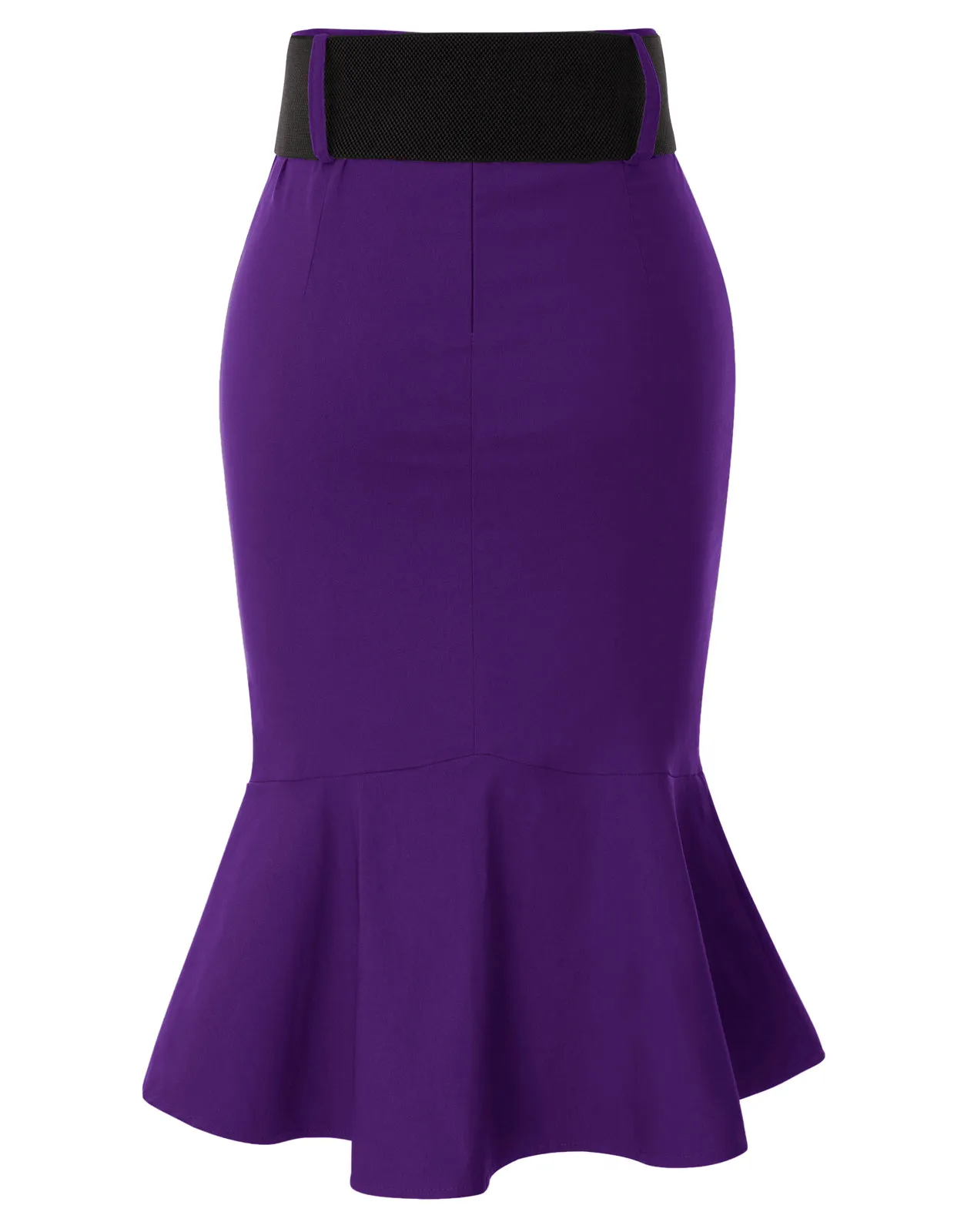 High Waisted Peplum Midi Pencil Skirt Work Business Skirts with Belt