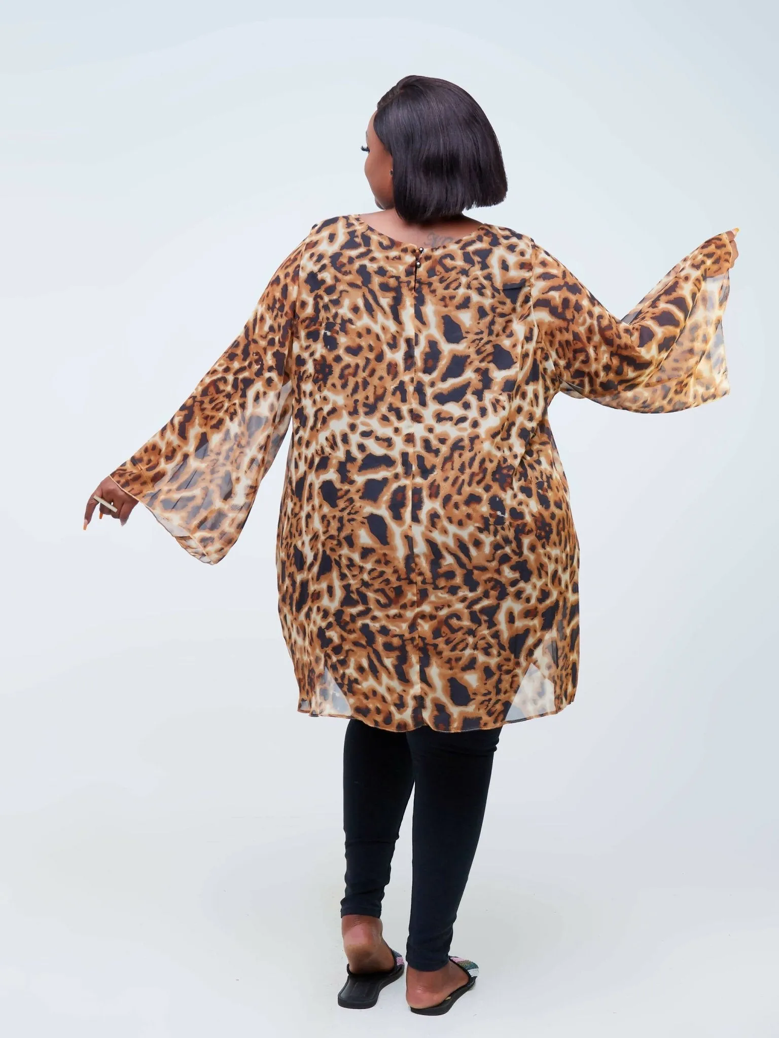 Lamazi Collections Giraffe Print Chiffon Top - Brown Print