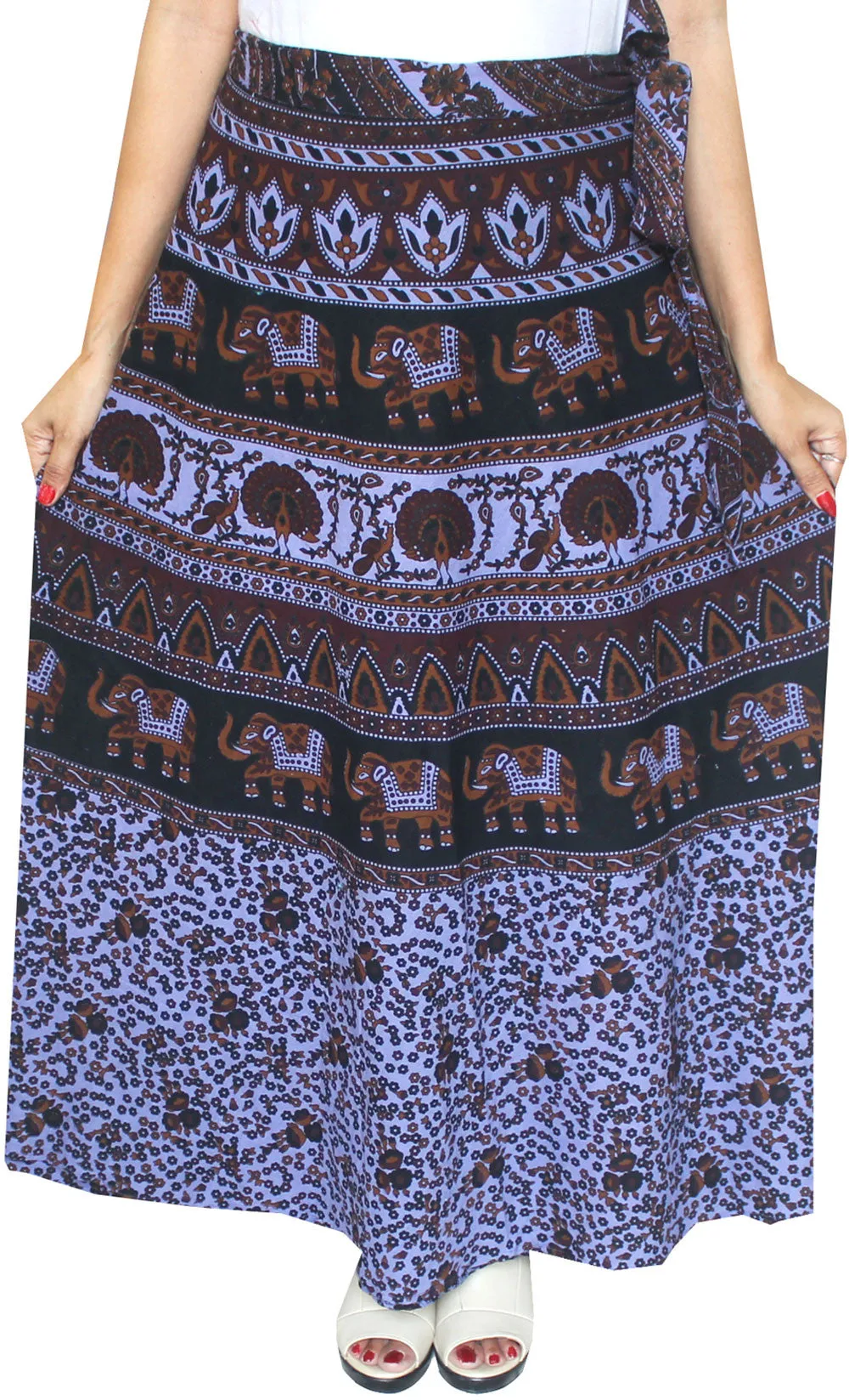 Long Skirt Wrap Around Printed Cotton India Clothes (Blue)