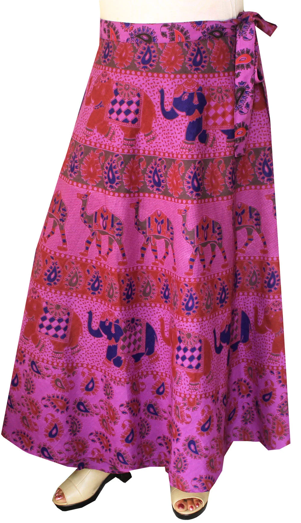 Long Skirt Wrap Around Printed Cotton Womens India Clothes (Purple)