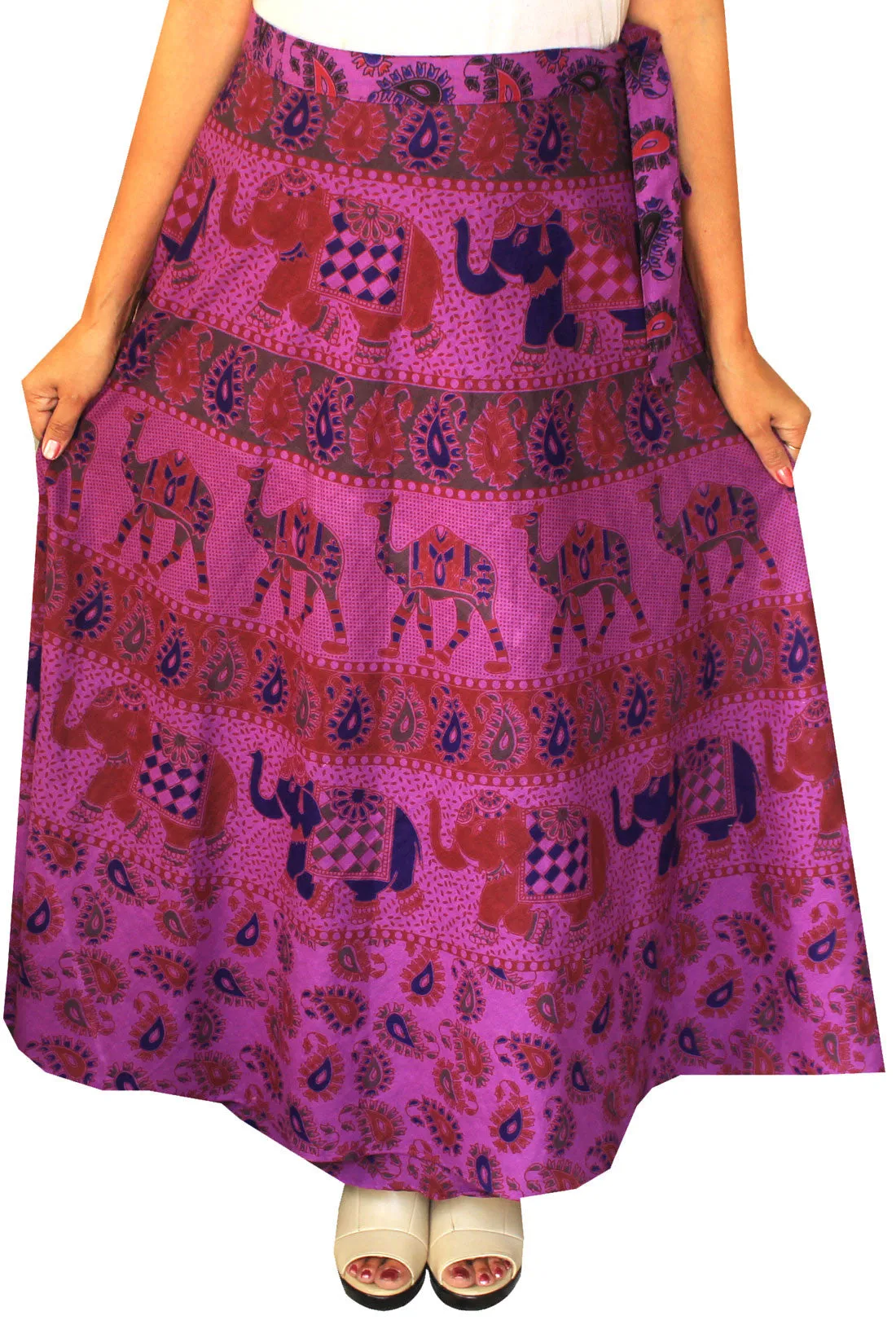 Long Skirt Wrap Around Printed Cotton Womens India Clothes (Purple)