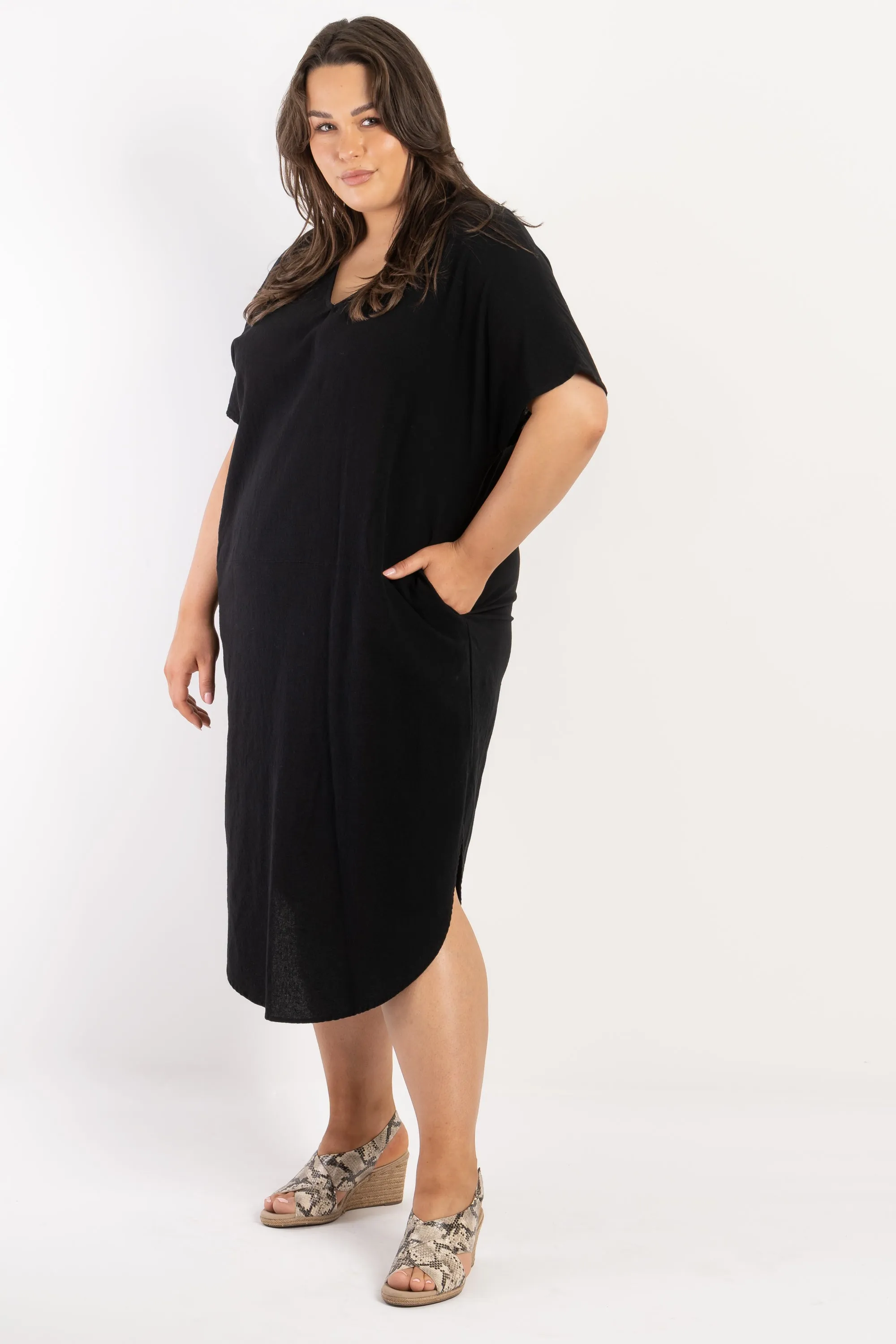 Chic Love To Love You Black Linen Dress - Effortless Elegance and Comfort