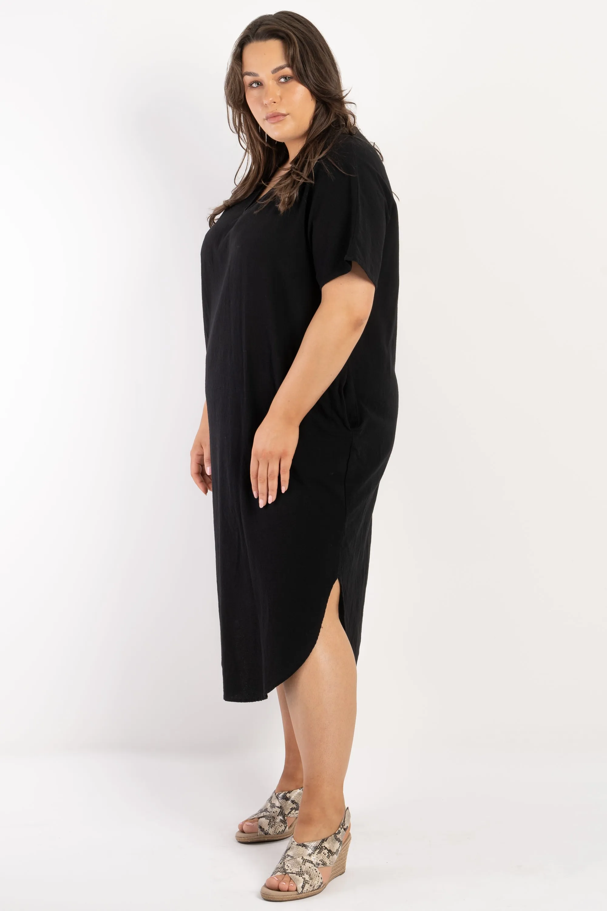 Chic Love To Love You Black Linen Dress - Effortless Elegance and Comfort