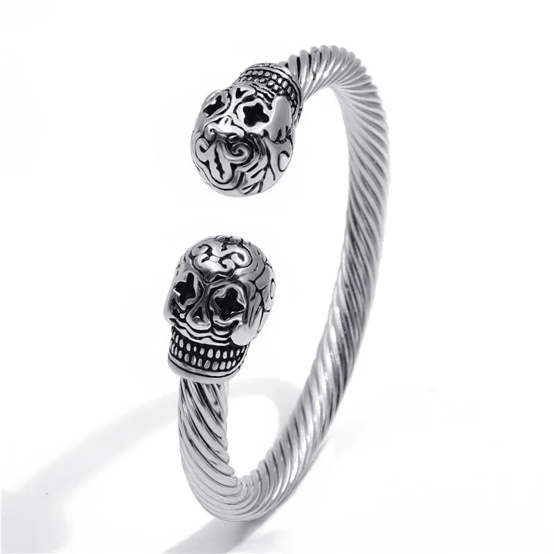 Men’s 316L Stainless Steel Twisted Silver Toned Skull Bracelet