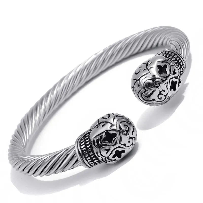 Men’s 316L Stainless Steel Twisted Silver Toned Skull Bracelet