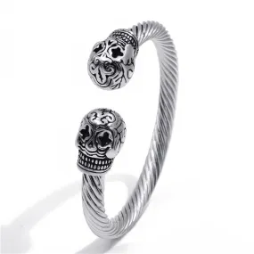 Men’s 316L Stainless Steel Twisted Silver Toned Skull Bracelet