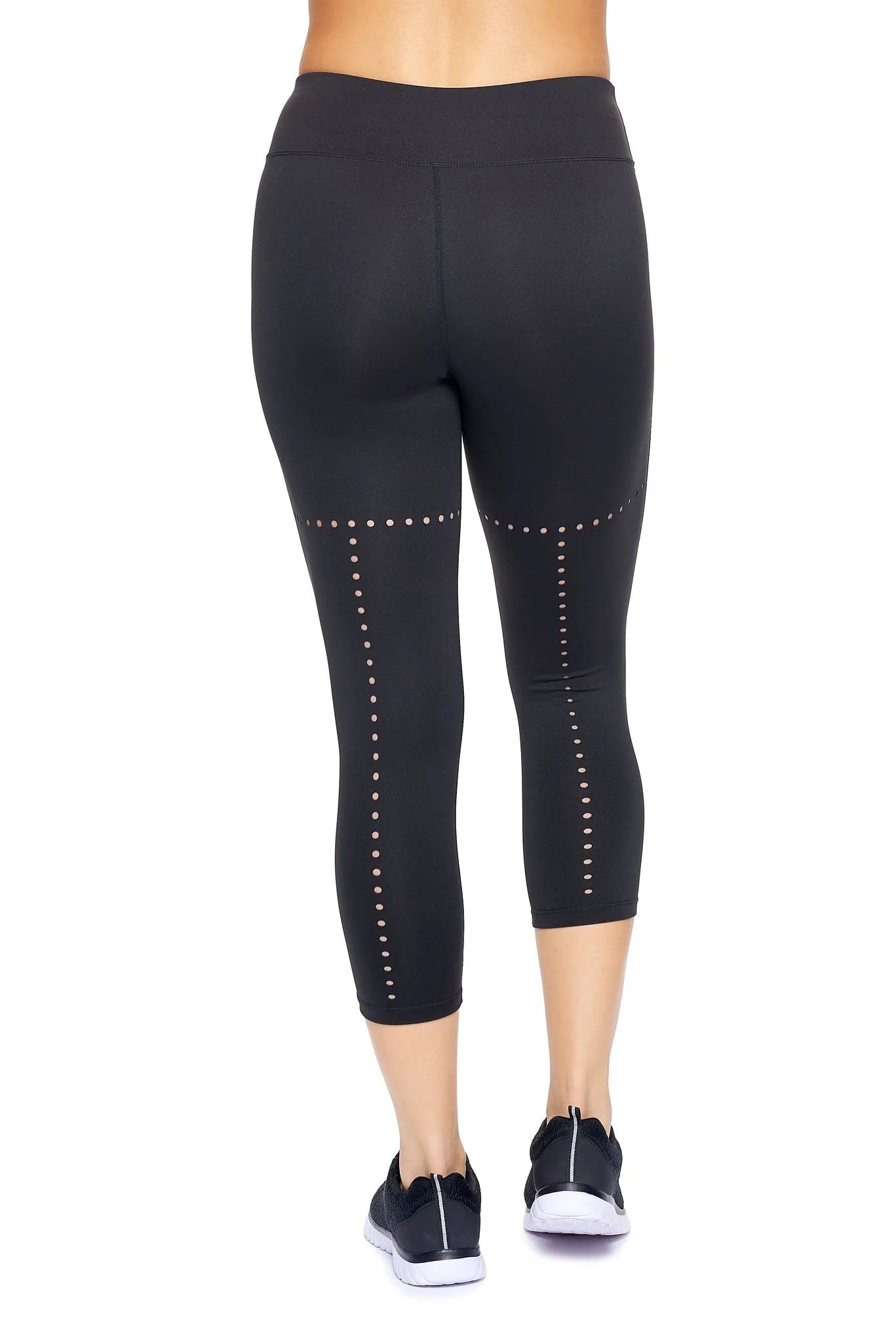 Mid-Rise Faux Seam Laser Cut Capri Leggings Black