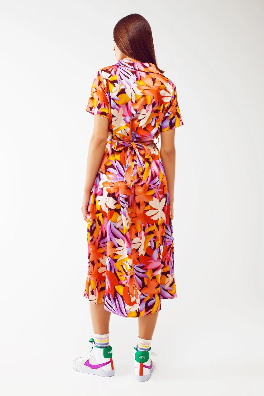 Midi Floral Print Dress in Multicolour