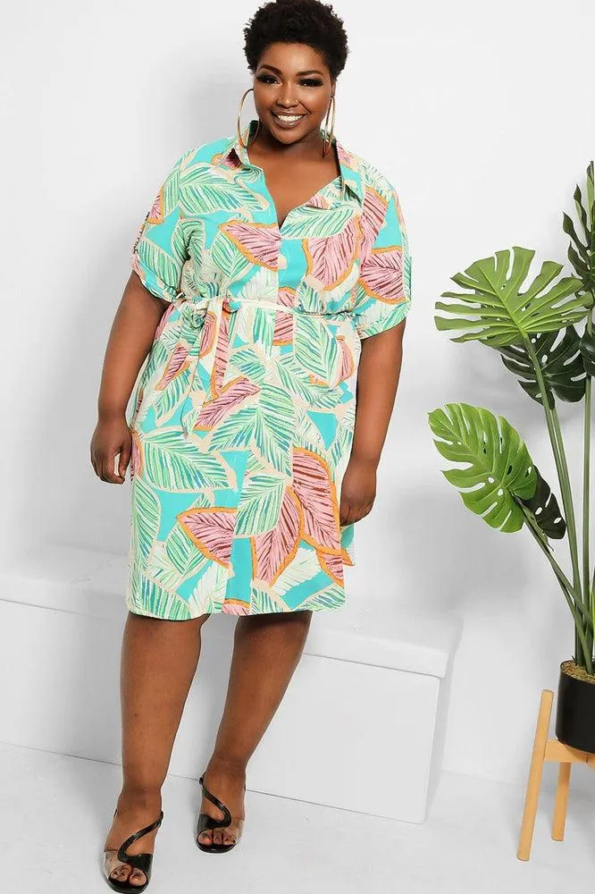 Multicolour Leaves Print Shirt Dress