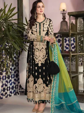 Odette Black Faux Georgette Embroidered Semi Stitched Kurta Set For Women