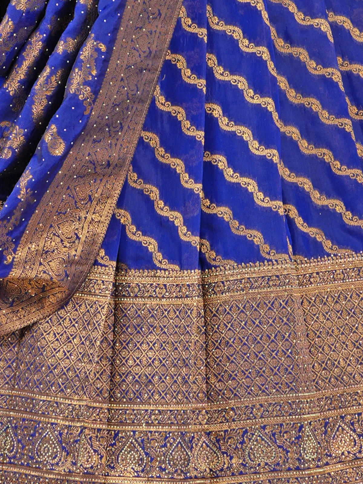 Odette Blue Banarasi Woven  Semi Stitched  Lehenga With Unstitched Blouse For Women