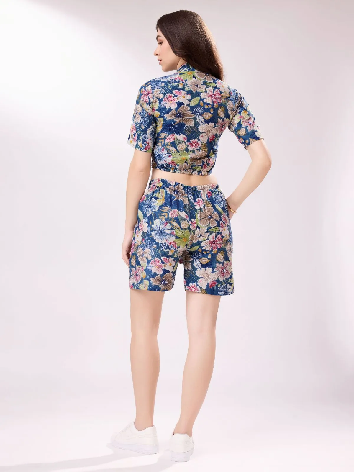 Odette Blue Cotton Printed Stitched Co-ord Set For Women