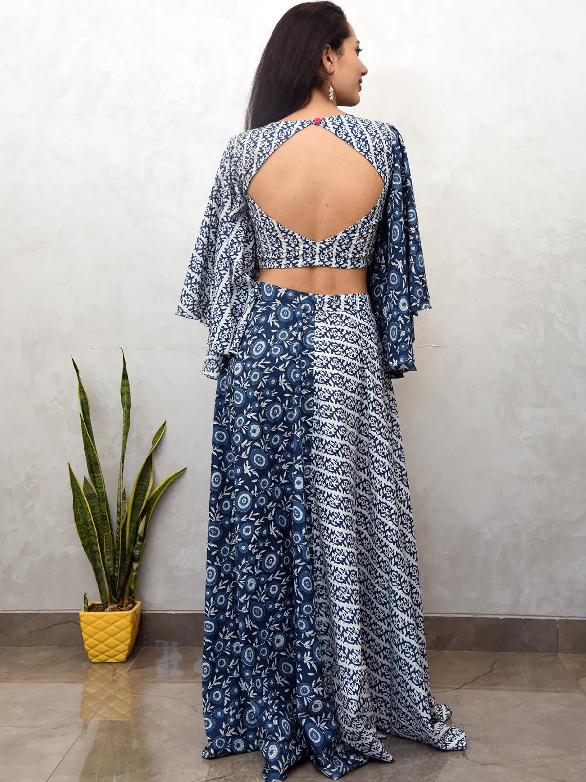 Odette Blue Cotton Printed Stitched Co Ord Set For Women