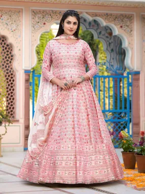 Odette Peach Silk  Stitched Gown with Dupatta For Women