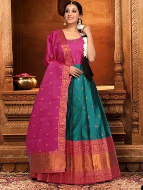 Odette Teal Banarasi  Woven Stitched Gown  for Women