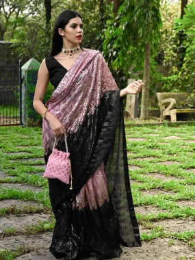 Odette Women Black Georgette Sequins Saree With Unstitched Blouse