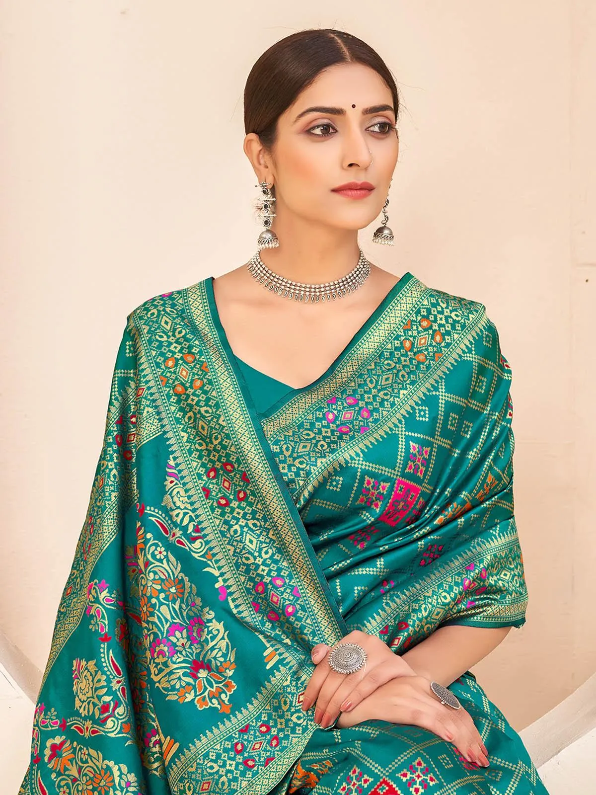 Odette Women Gorgeous Woven Teal Green Banarasi Silk Saree With Unstitched Blouse