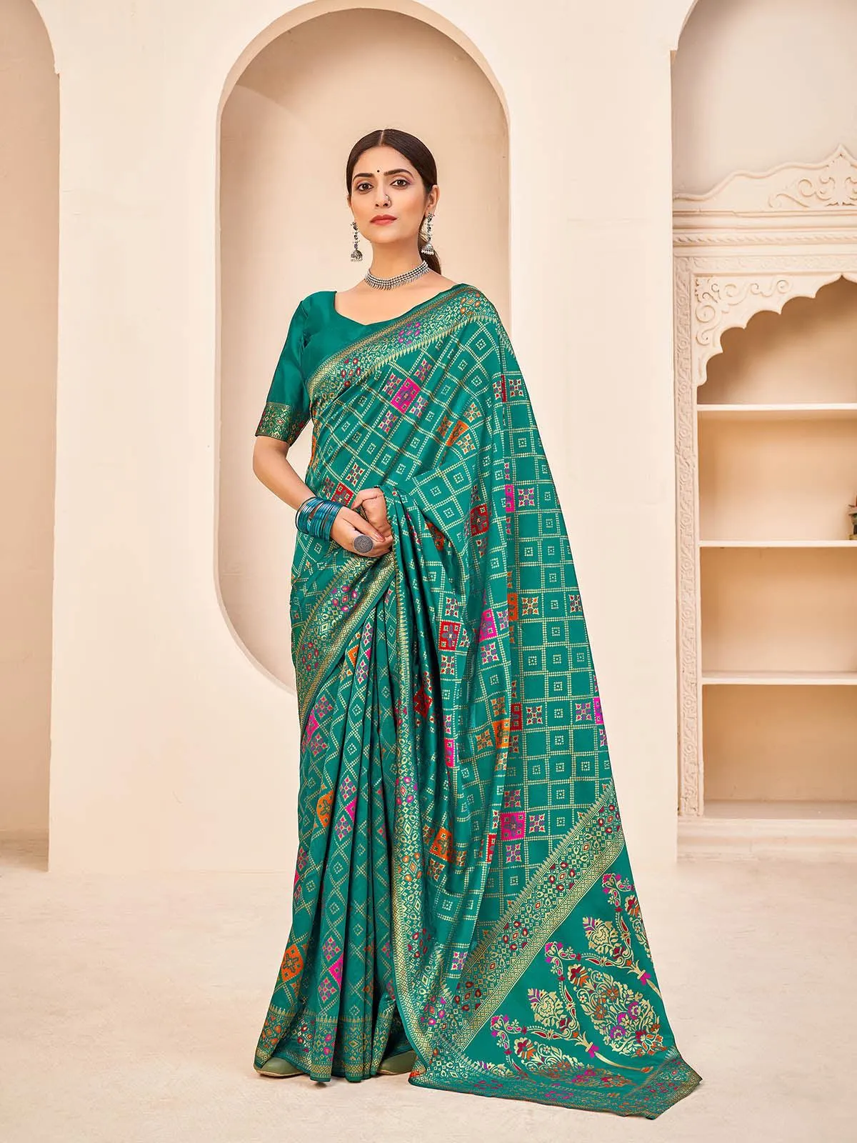 Odette Women Gorgeous Woven Teal Green Banarasi Silk Saree With Unstitched Blouse