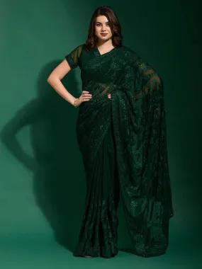 Odette Women Green Georgette Saree With Blouse Piece