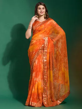 Odette Women Orange Georgette Saree With Blouse Piece