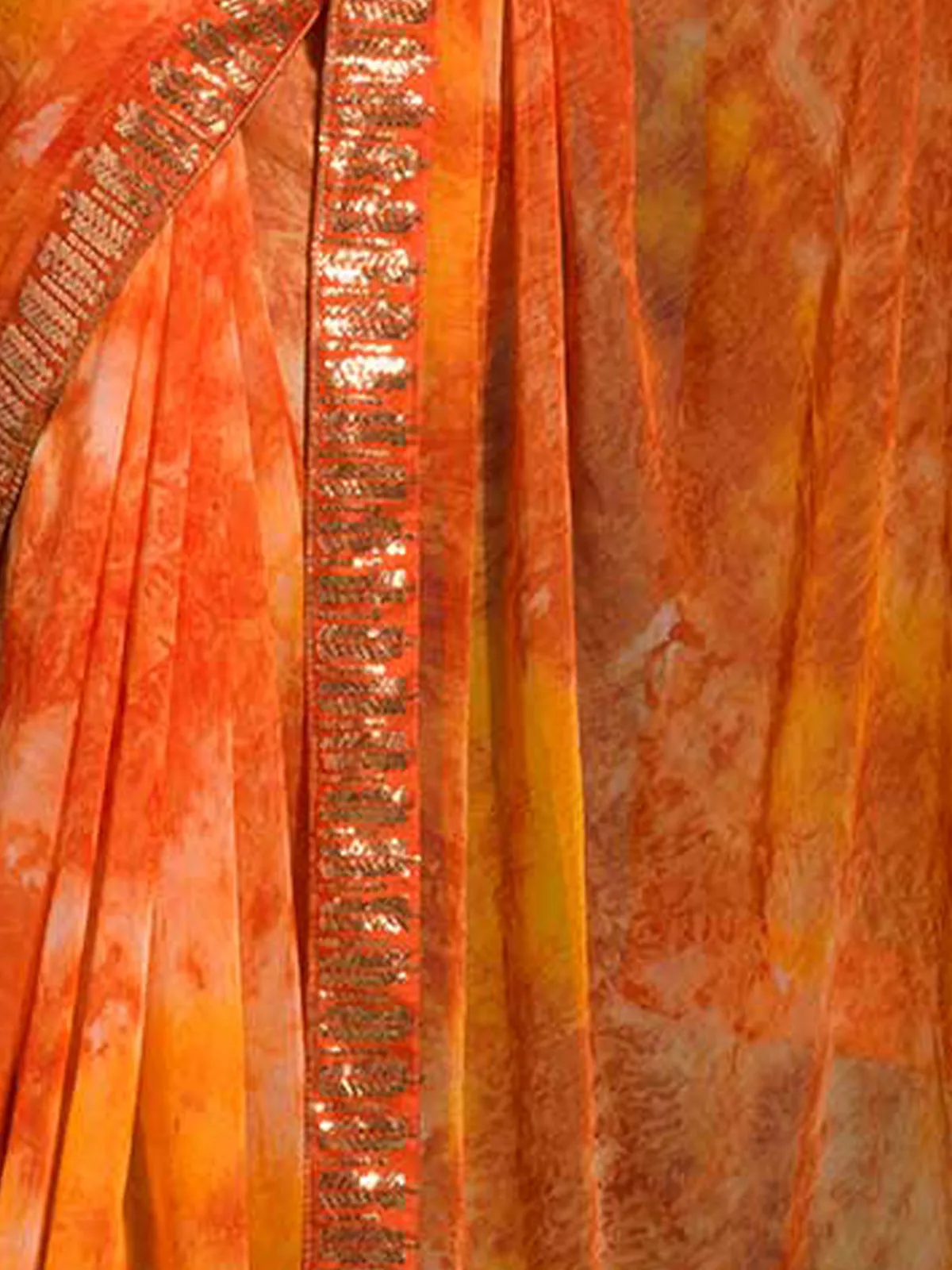 Odette Women Orange Georgette Saree With Blouse Piece