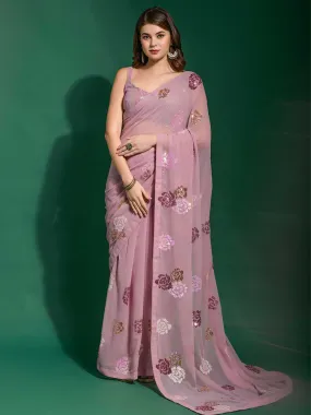 Odette Women Pink Georgette Saree With Blouse Piece