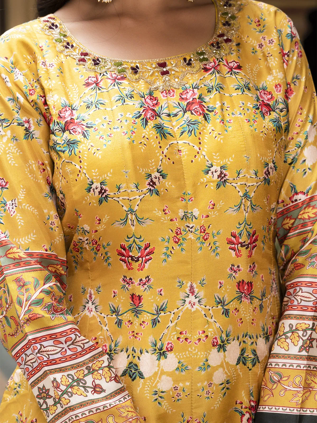 Odette Yellow Silk Stitched Gown with Dupatta For Women