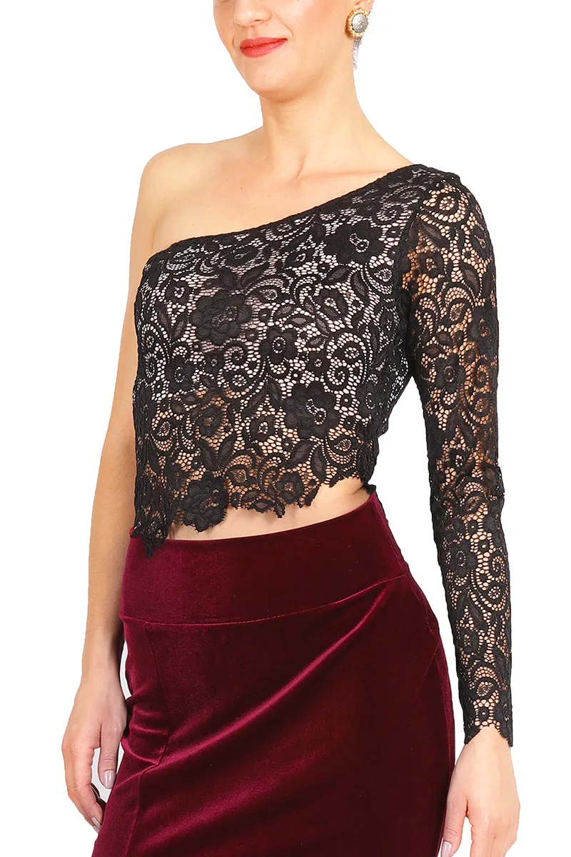 One-shoulder Guipure Lace Milonga Top