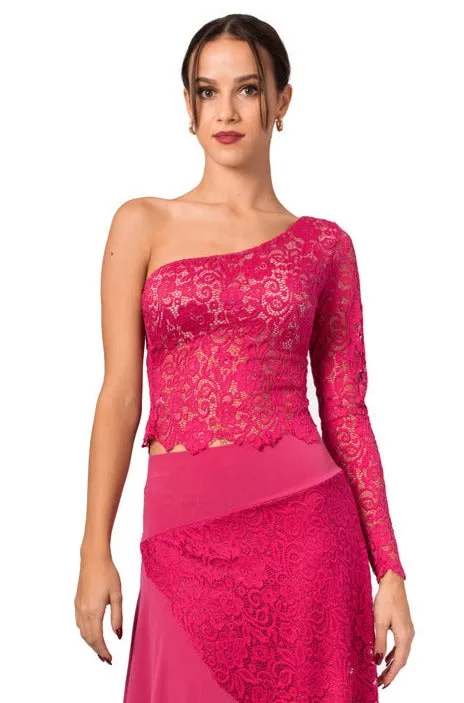 One-shoulder Guipure Lace Milonga Top