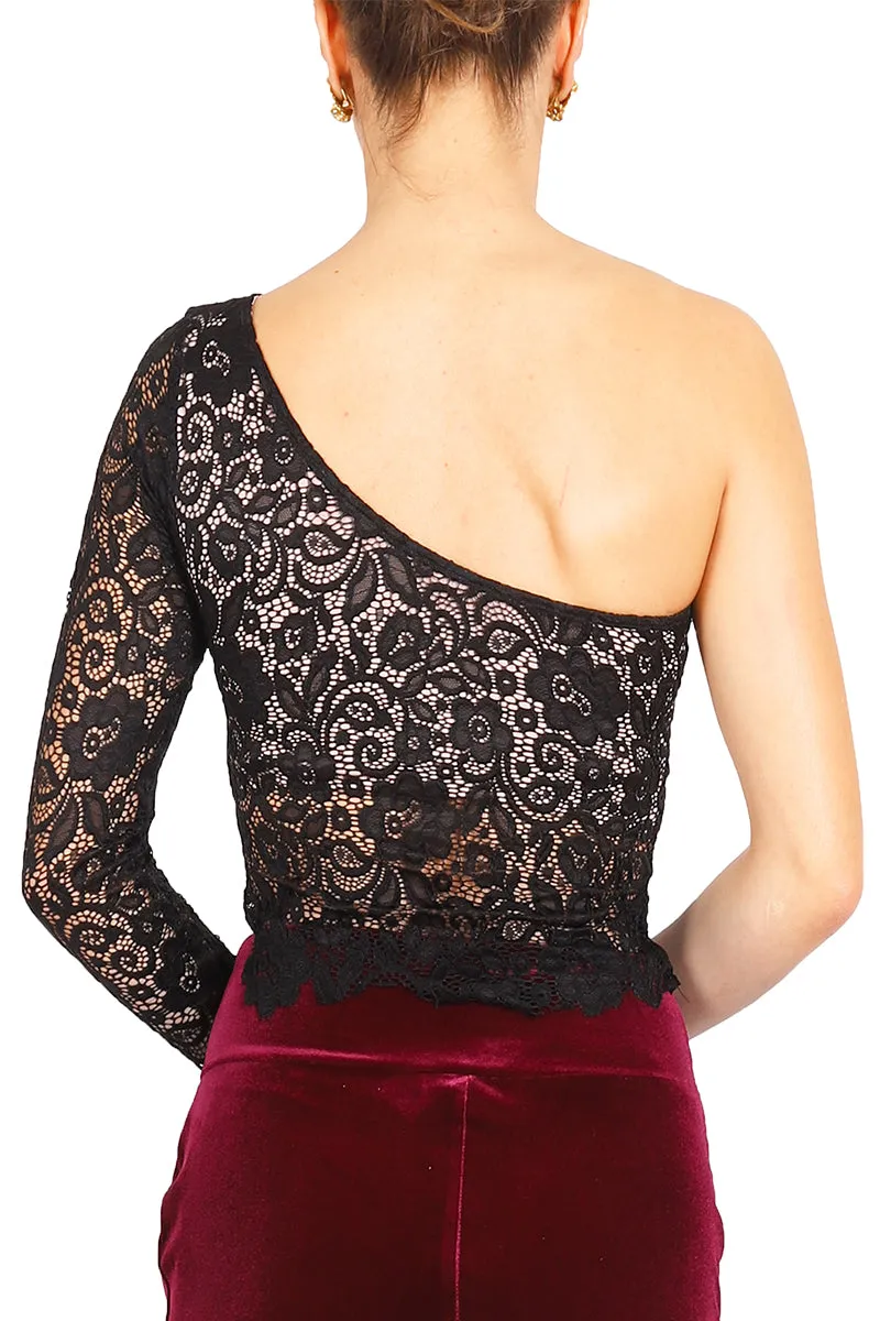 One-shoulder Guipure Lace Milonga Top