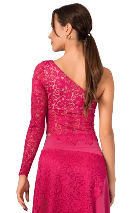 One-shoulder Guipure Lace Milonga Top