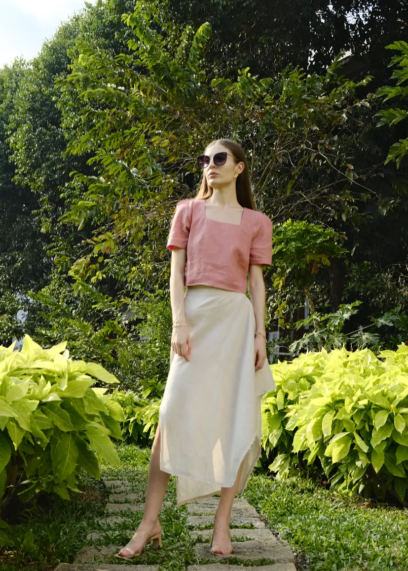 Origami 100% Linen Midi Skirt