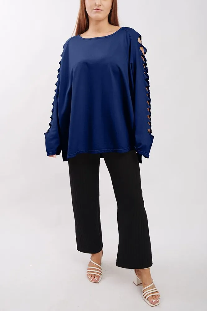 Plain Cutout Sleeve Cotton Top