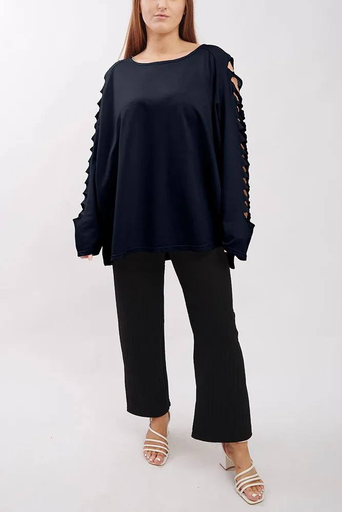 Plain Cutout Sleeve Cotton Top