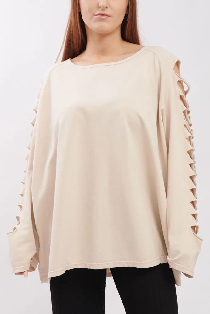 Plain Cutout Sleeve Cotton Top