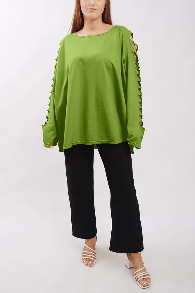 Plain Cutout Sleeve Cotton Top