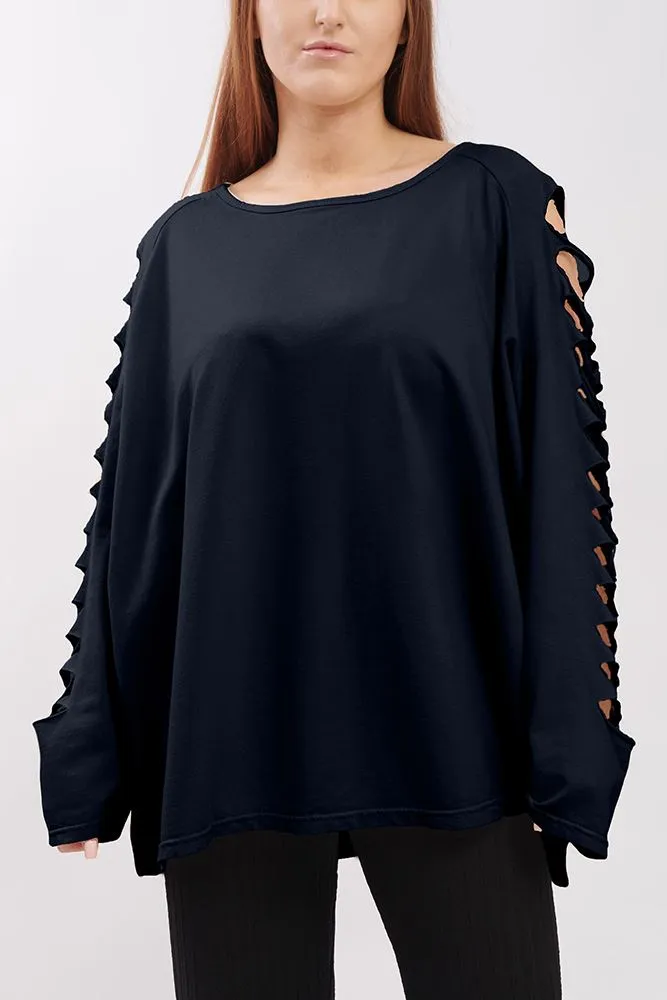 Plain Cutout Sleeve Cotton Top